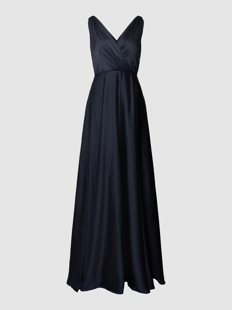 Abendkleid mit V-Ausschnitt in marineblau meliert
