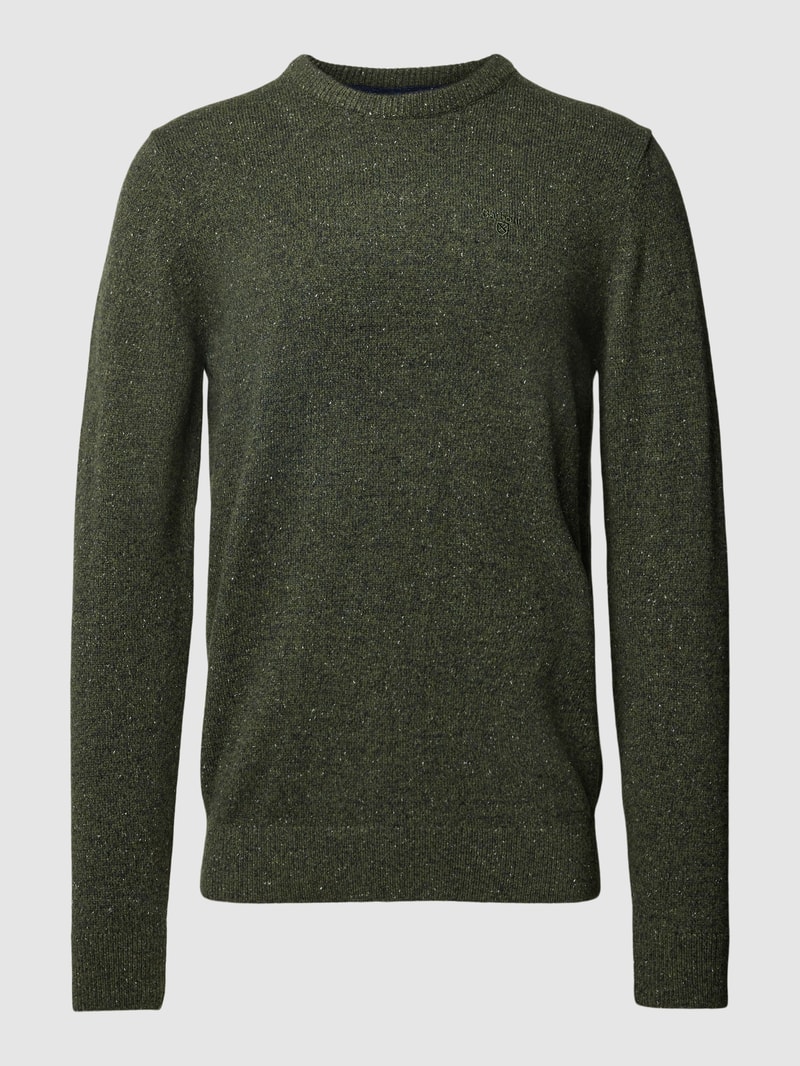 Strickpullover in Melange-Optik aus Woll-Mix mit Seiden-Anteil in dunkelgrün