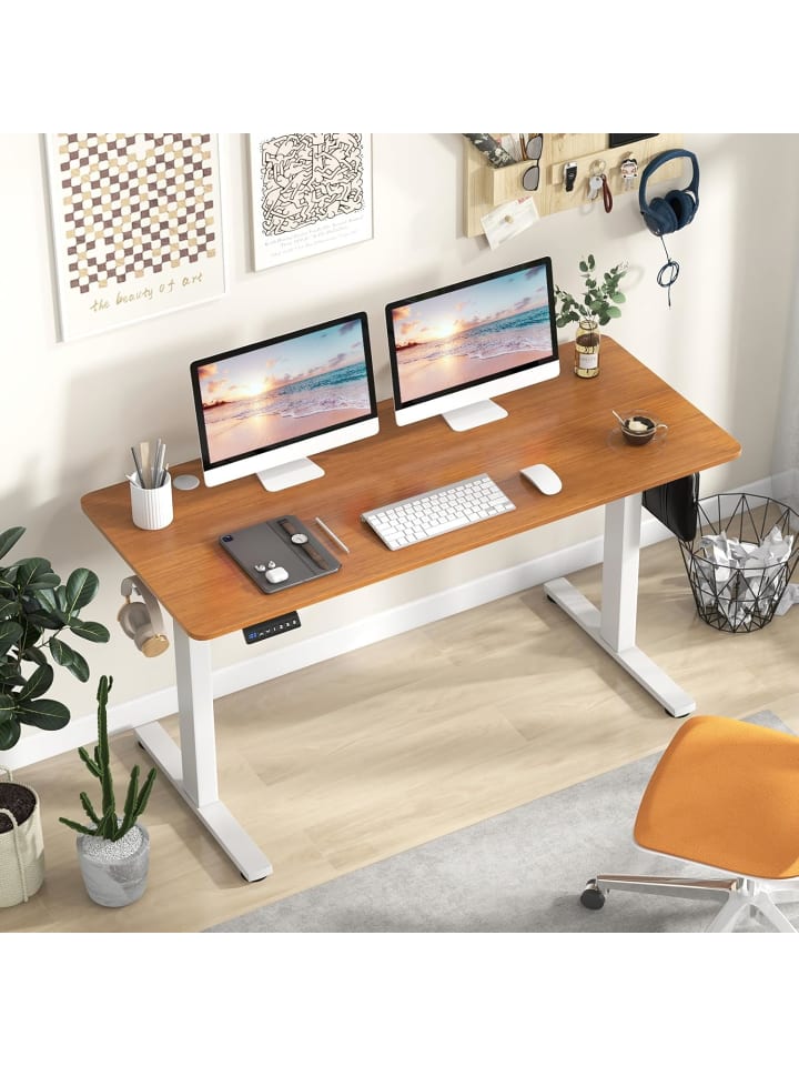 COSTWAY Stehschreibtisch 140x60cm elektrisch Höhenverstellbar in Beige günstig kaufen onesize