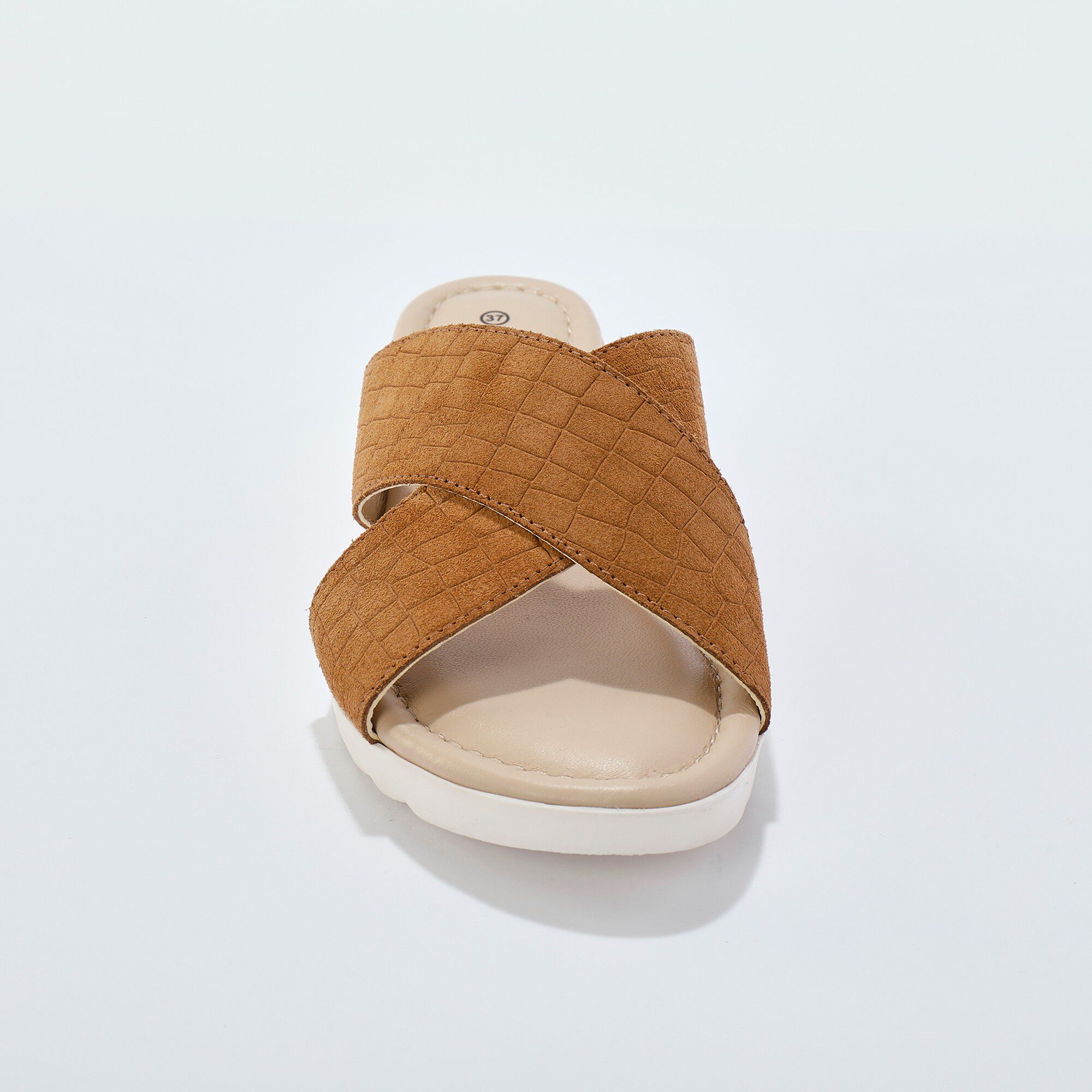Mules compensées cuir effet croco avec liège fantaisie