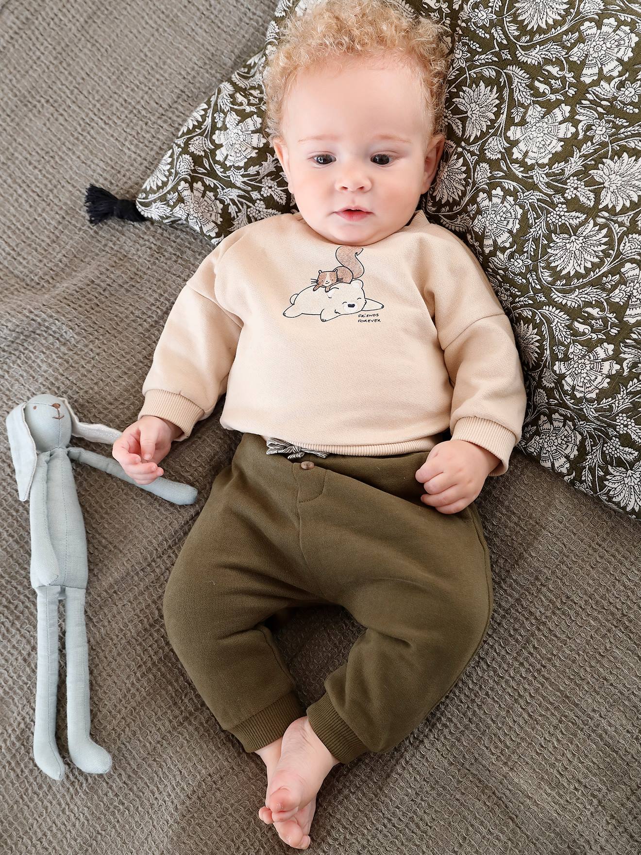 Ensemble en molleton sweat et pantalon bébé kaki foncé