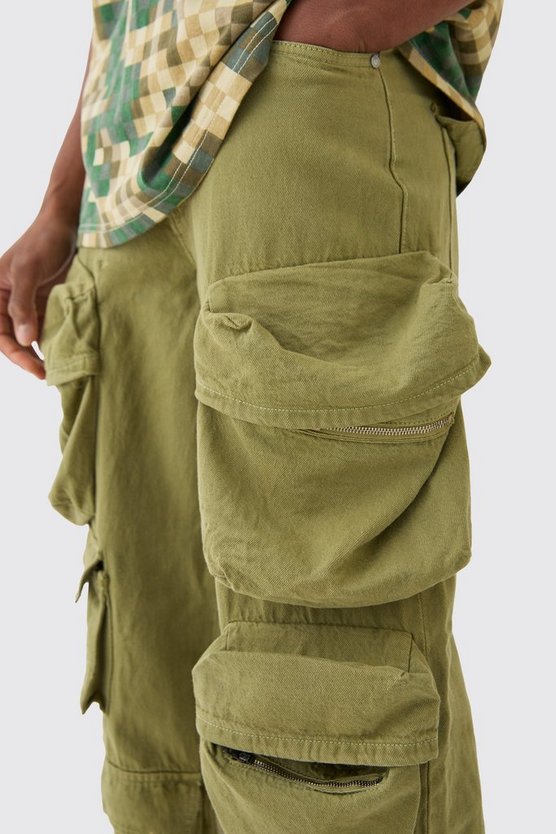 Lockere Jeans in Sage mit 3D Cargo-Taschen