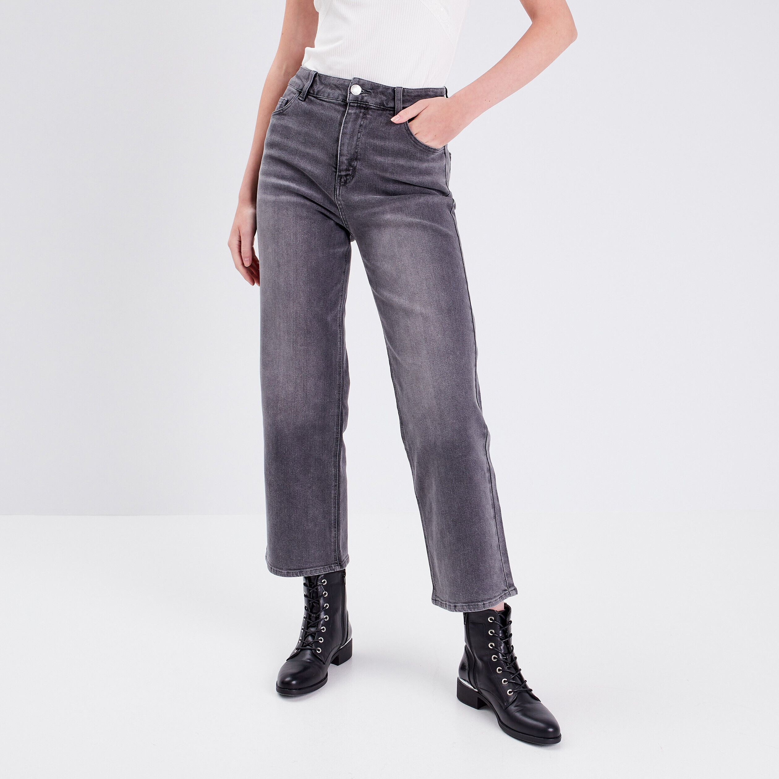 Jeans regular denim gris femme | Cache Cache