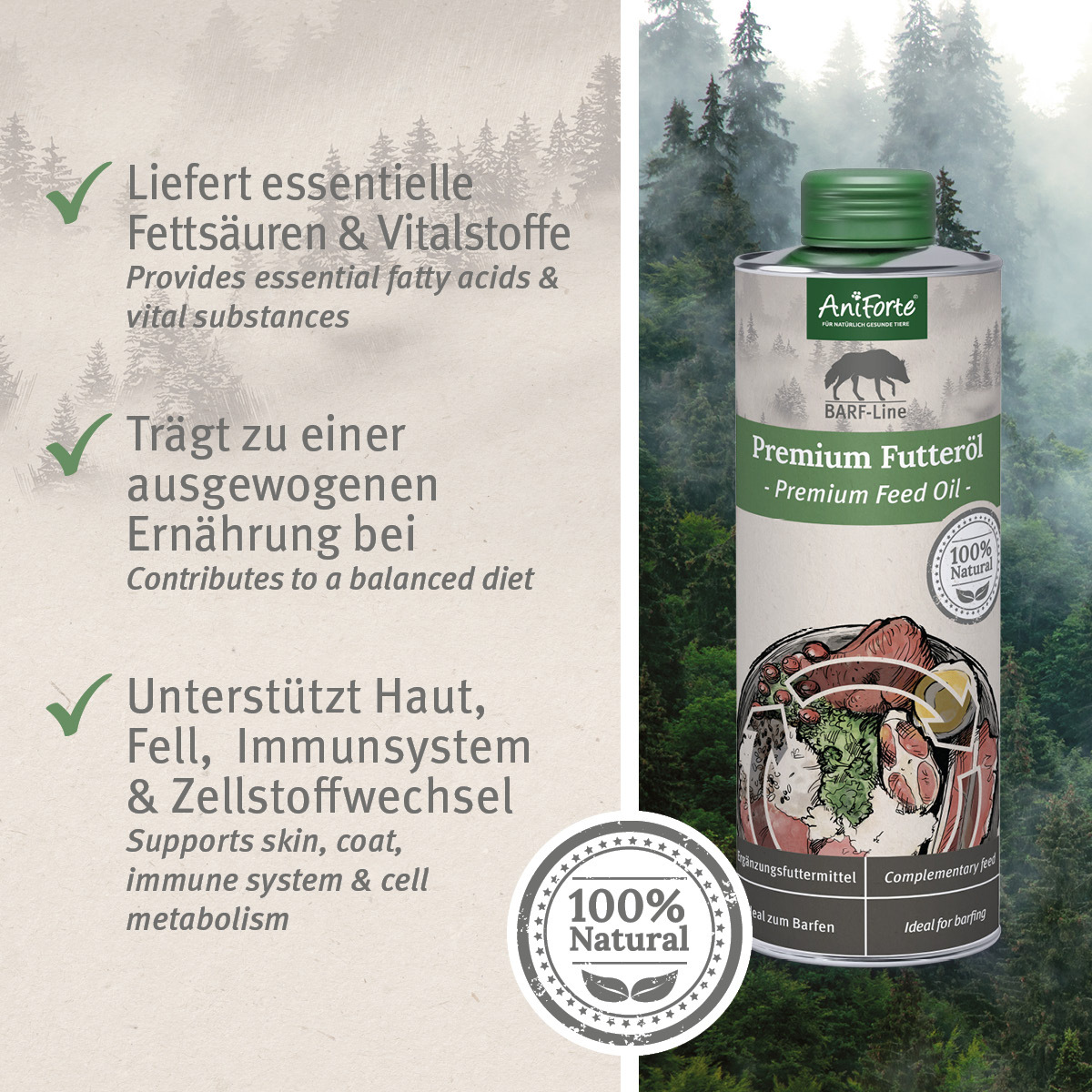 Aniforte Ergänzungsfutter & Aufzucht Aniforte Futteröl Premium BARF-Line 500ml