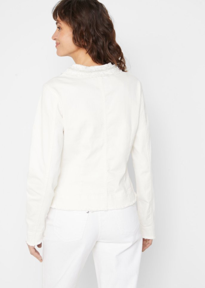 Jeansjacke mit Tweed und Perlen