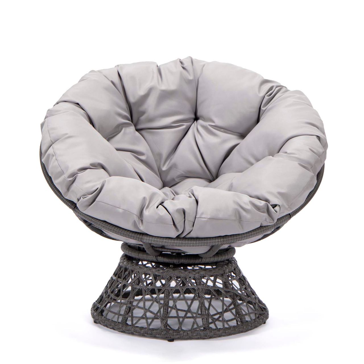PureHaven Lounge Sessel 92x80x80,5 cm aus Rattan Rundkissen drehbar 360 Grad pflegeleicht elegantes Design verstellbare Kunststofffüßchen Grau/Grau