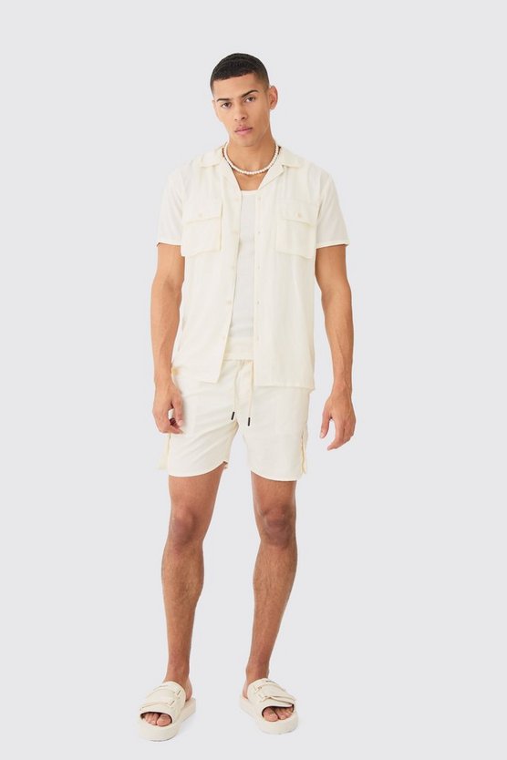 Kurzärmliges Hemd mit Cargo-Taschen & Badehose