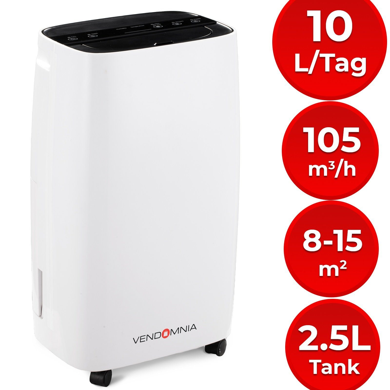 VENDOMNIA Luftreiniger Luftentfeuchter - 10/12 L / Tag, für 18 m² Räume, elektrisch, Digitalanzeige, Raumentfeuchter, Entfeuchtungsgerät
