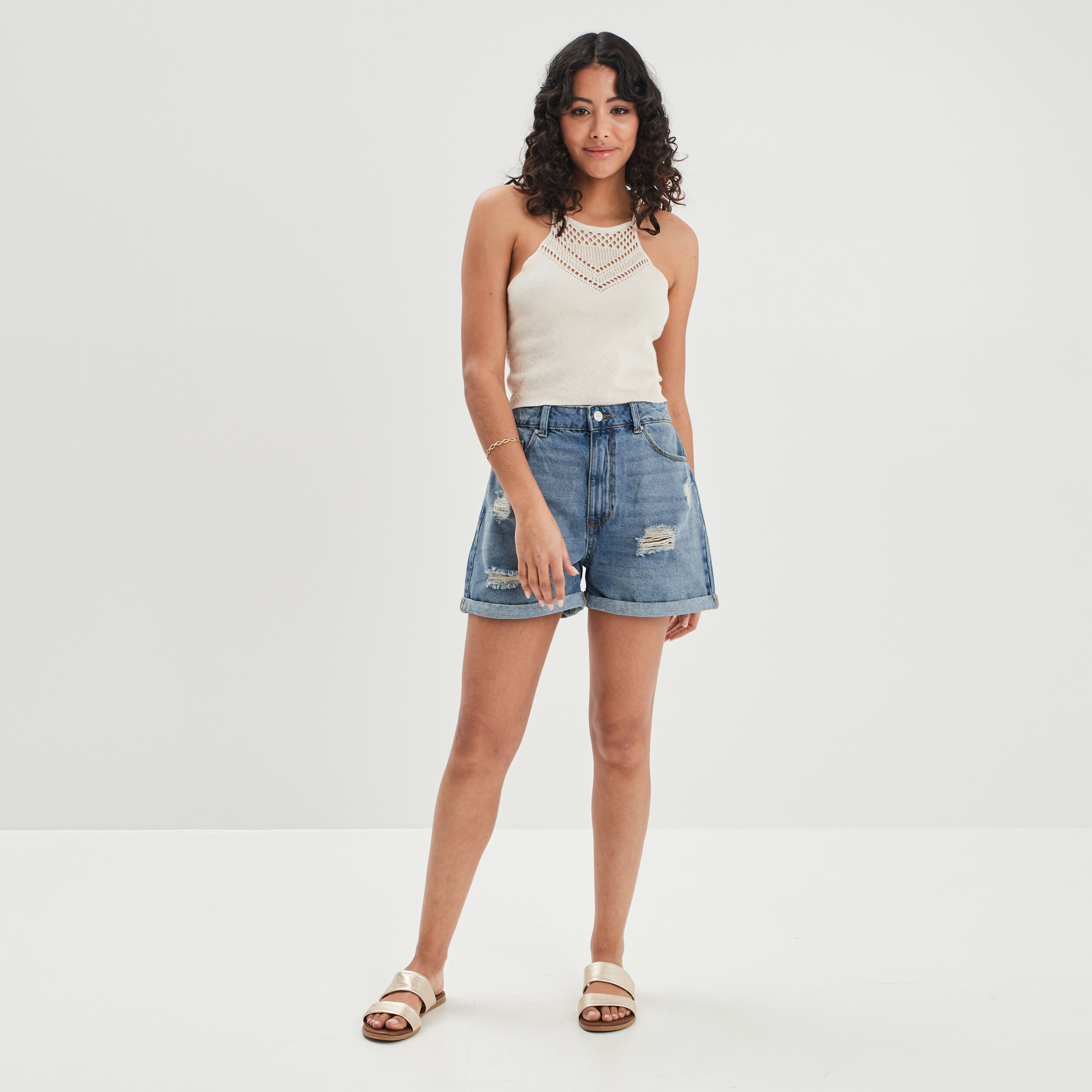 Débardeur pull cropped sable femme | La Halle