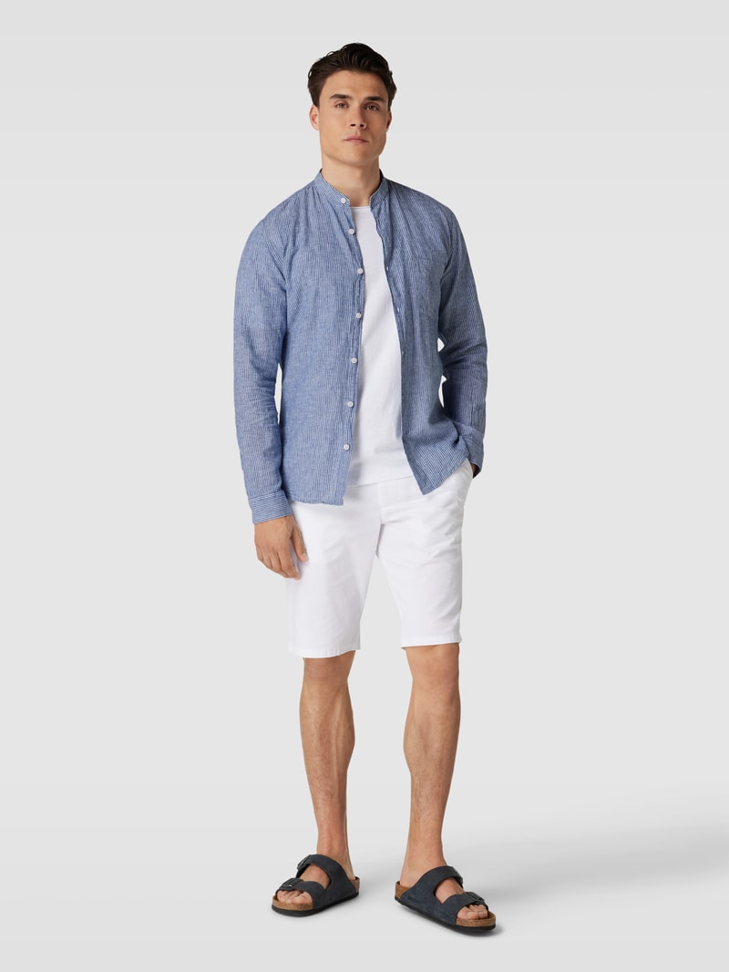 Slim Fit Freizeithemd mit Stehkragen in marineblau
