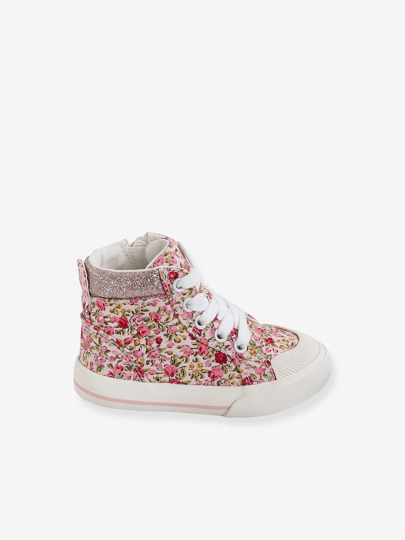 Baskets montantes lacées et zippées bébé rose