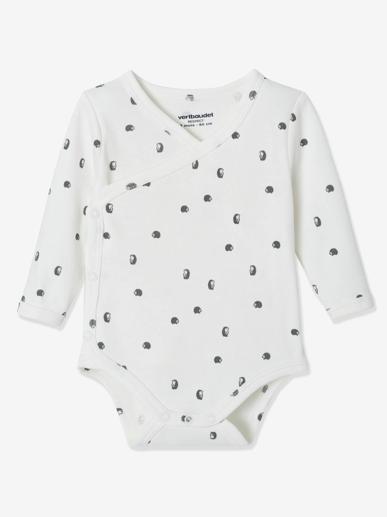 Lot de 3 bodies manches longues en coton bio ouverture naissance ivoire
