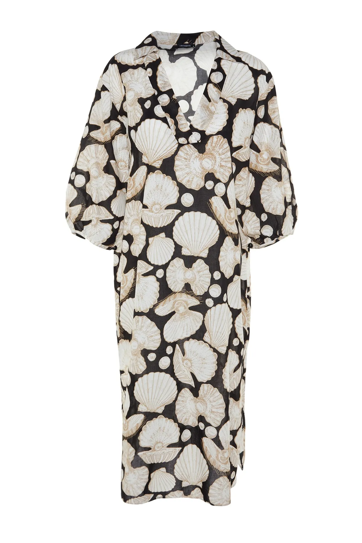 Trendyol Collection  Unter Wasser gemustertes, weit geschnittenes Midi-Strandkleid aus 100 % Baumwolle TBESS22EL0009
