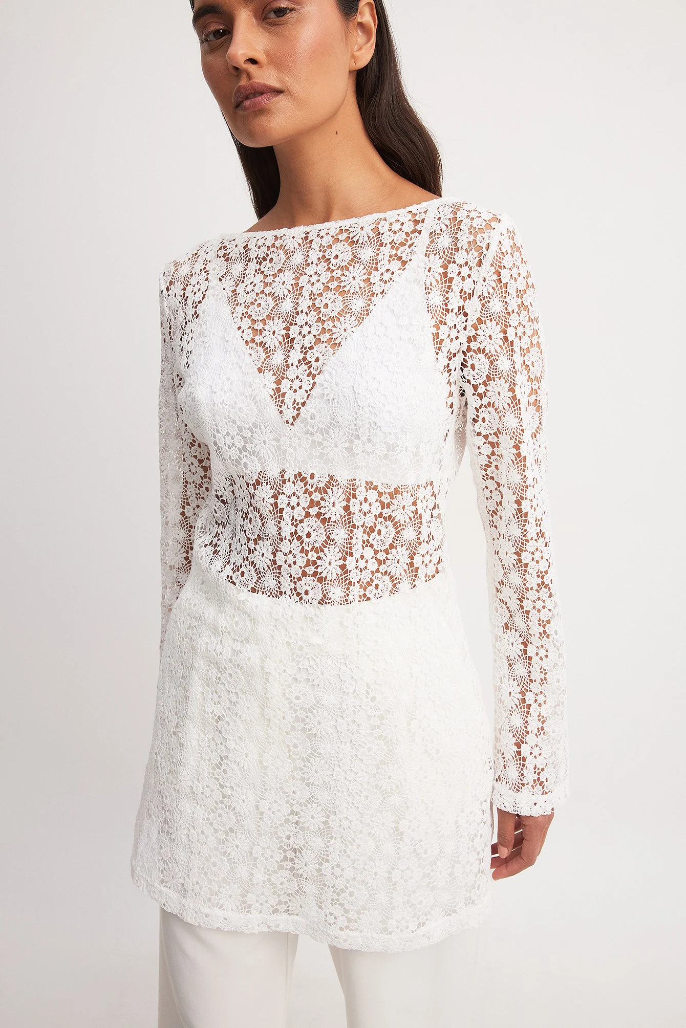 Crochet Wide Sleeve Mini Dress