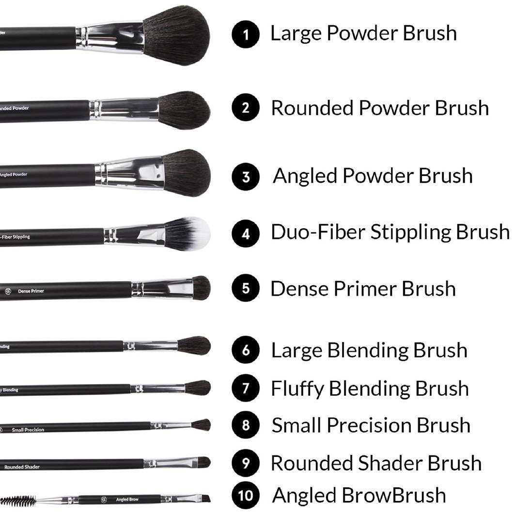 Ultimate Essentials - 10 Piece Face & Eye Brush Set with Bag