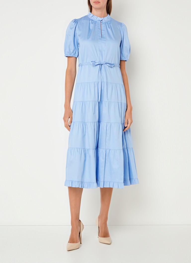 Vestido midi Hedy de LKBennett con volantes de algodón orgánico y cinturón anudado.