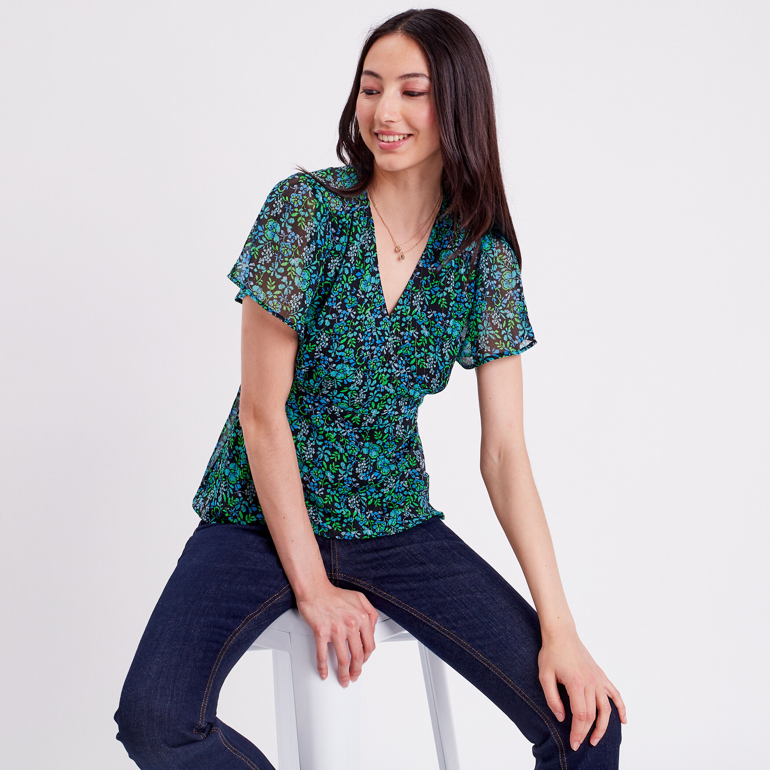 Blouse manches courtes vert femme | Cache Cache