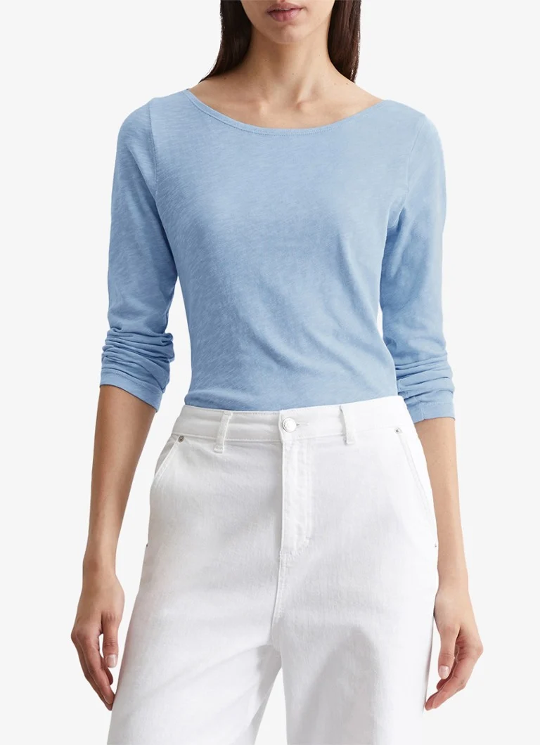 Tricou Marc O'Polo cu mânecă lungă și guler tip bateau din bumbac organic