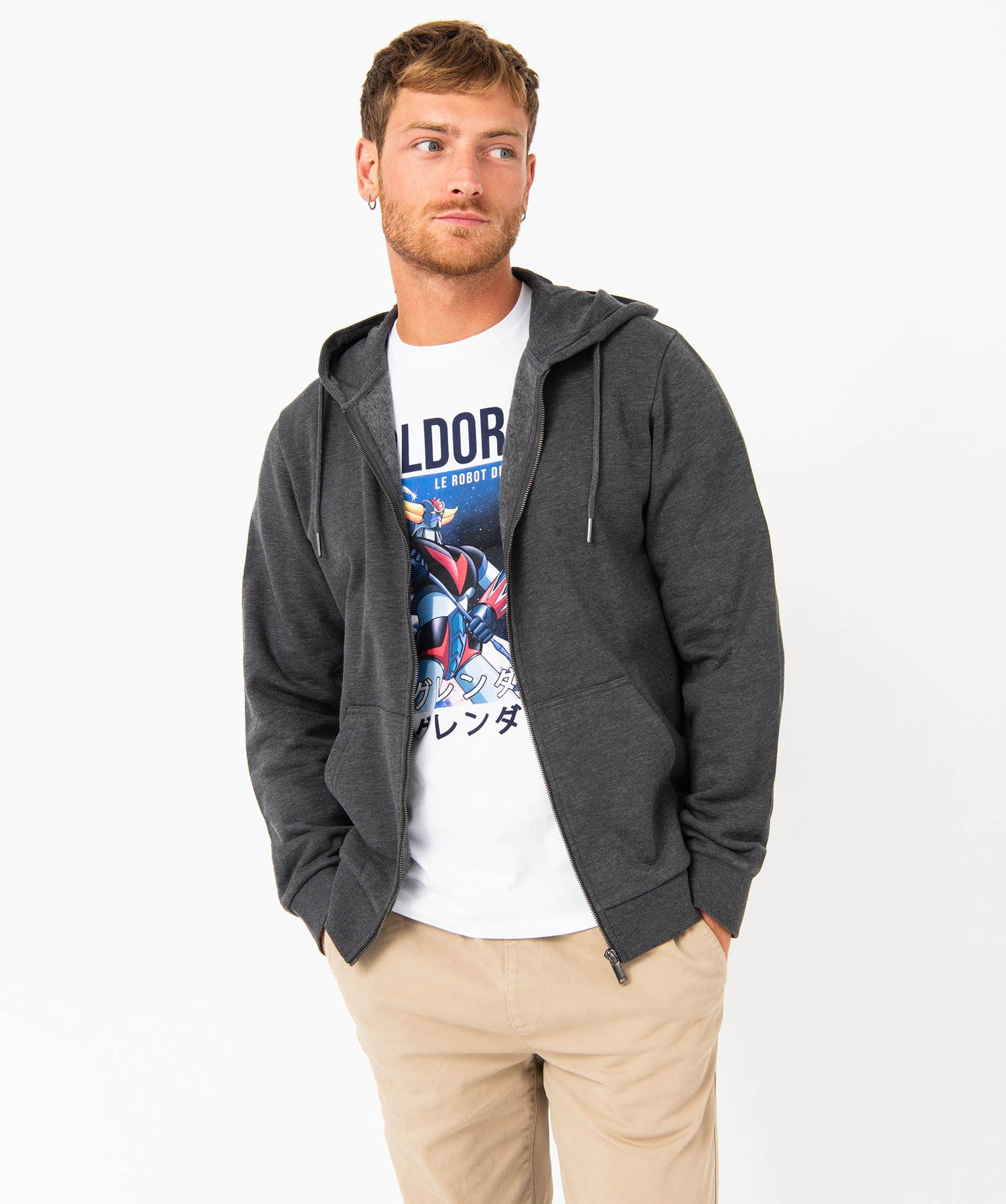 Sweat zippé à capuche homme gris | GEMO