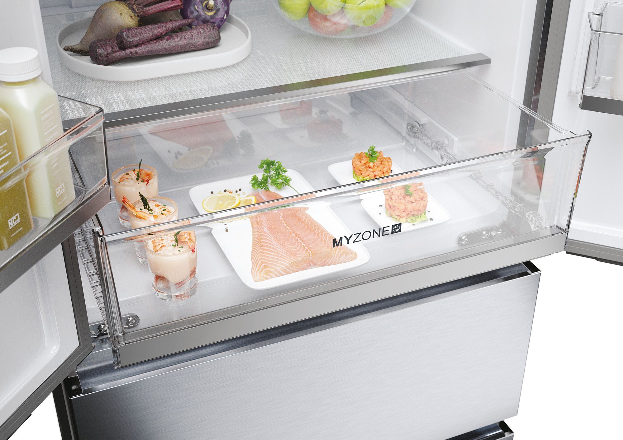 Haier French Door HFR5719EWMG, 190 cm hoch, 70 cm breit, 1,8 l Wasserspender, Total NoFrost, Super Kühl-& Gefrierfunktion