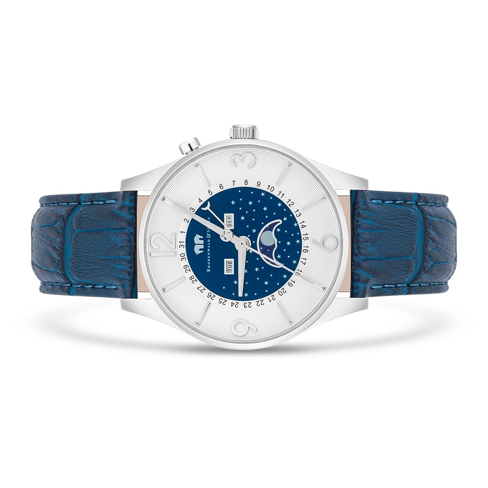 Rhodenwald & Söhne Montre à quartz Moontime en Argent Cuir véritable en Bleu Montre