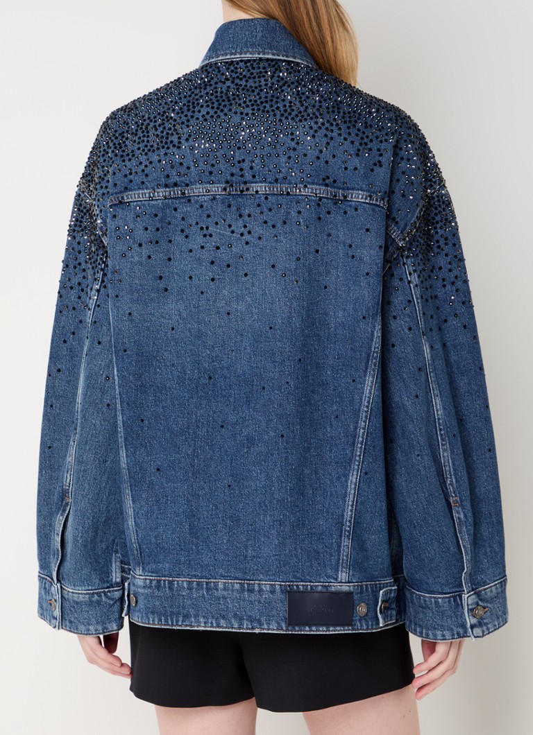 7 For All Mankind Oli Trucker džinsa jaka ar mākslīgajiem akmentiņiem