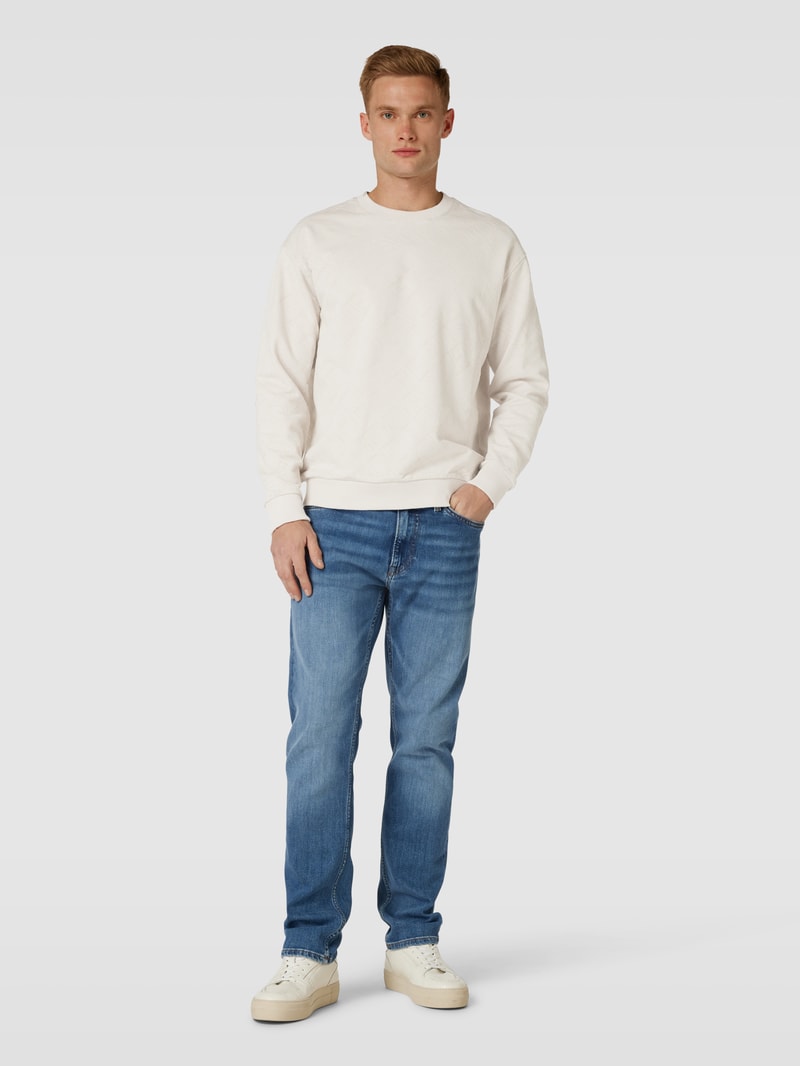Sweatshirt mit Allover-Label-Stitching Modell 'Cayetano' in offwhite