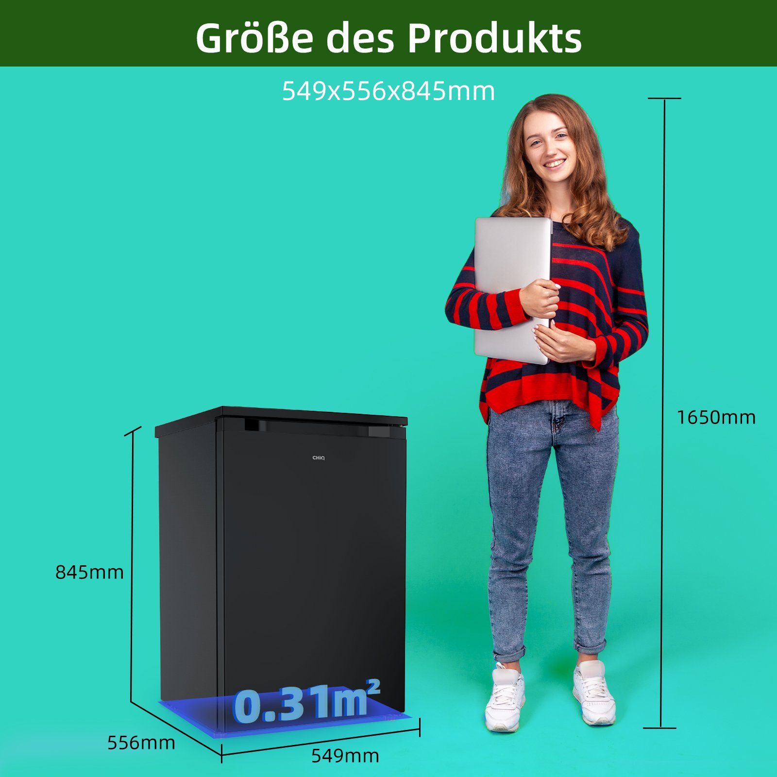 CHiQ Kühlschrank CSF120BE, 85 cm hoch, 55 cm breit, 126L Kühlschrank,12 Jahre Garantie auf den Kompressor,Low-frost