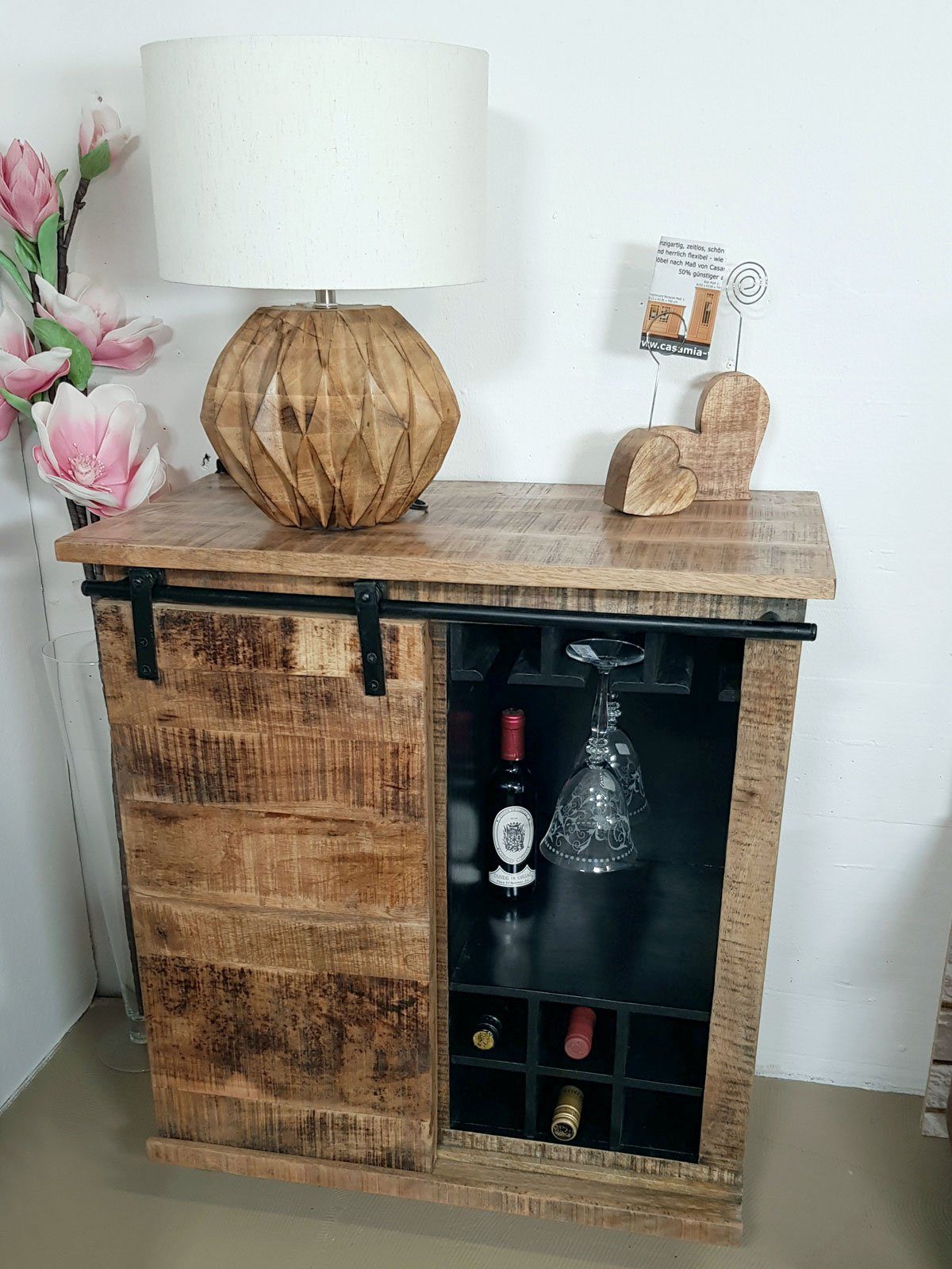 Minara Barschrank Barschrank B 72 H 80 cm Weinregal Wein Schrank Hausbar Weinbar massiv