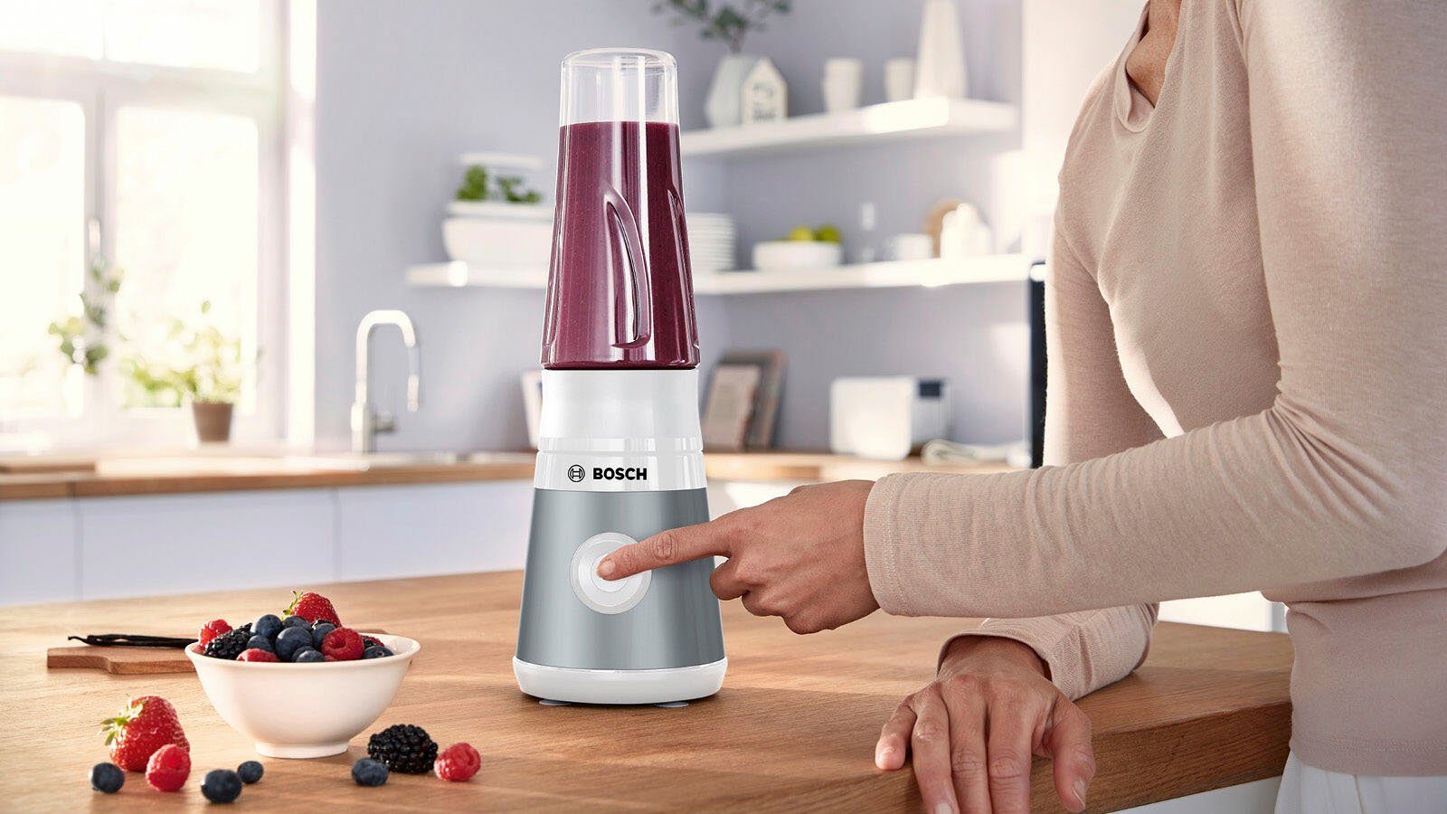 BOSCH Standmixer MMB2111T Mini, VitaPower Serie 2, 450 W, 40.000 rpm, TritanFlasche 0,6L, Trinkdeckel auslauf- und bruchsicher