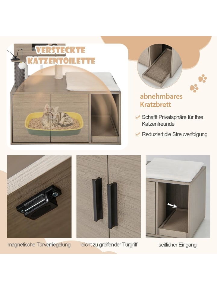 COSTWAY 2-in-1 Katzenbaum mit Höhle in Grau günstig kaufen onesize