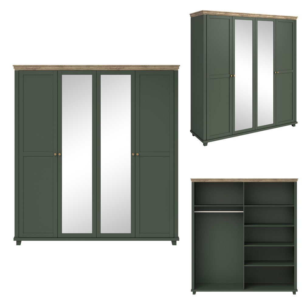 Lomadox Schlafzimmer-Set EPSOM-83, (Spar-Set, 5-St), grün Abisko Esche Nb. mit Lefkas Eiche Nb., Landhausstil
