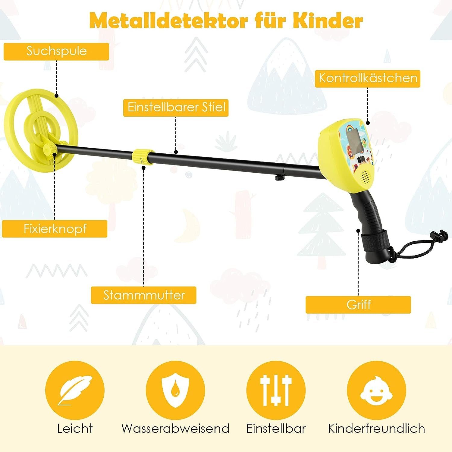 KOMFOTTEU Metalldetektor für Kinder, mit verstellbarem Stiel (64-84 cm)