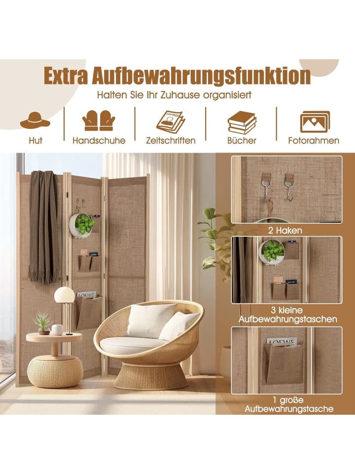 COSTWAY Paravent 170cm 3 tlg. Trennwand in Beige günstig kaufen onesize