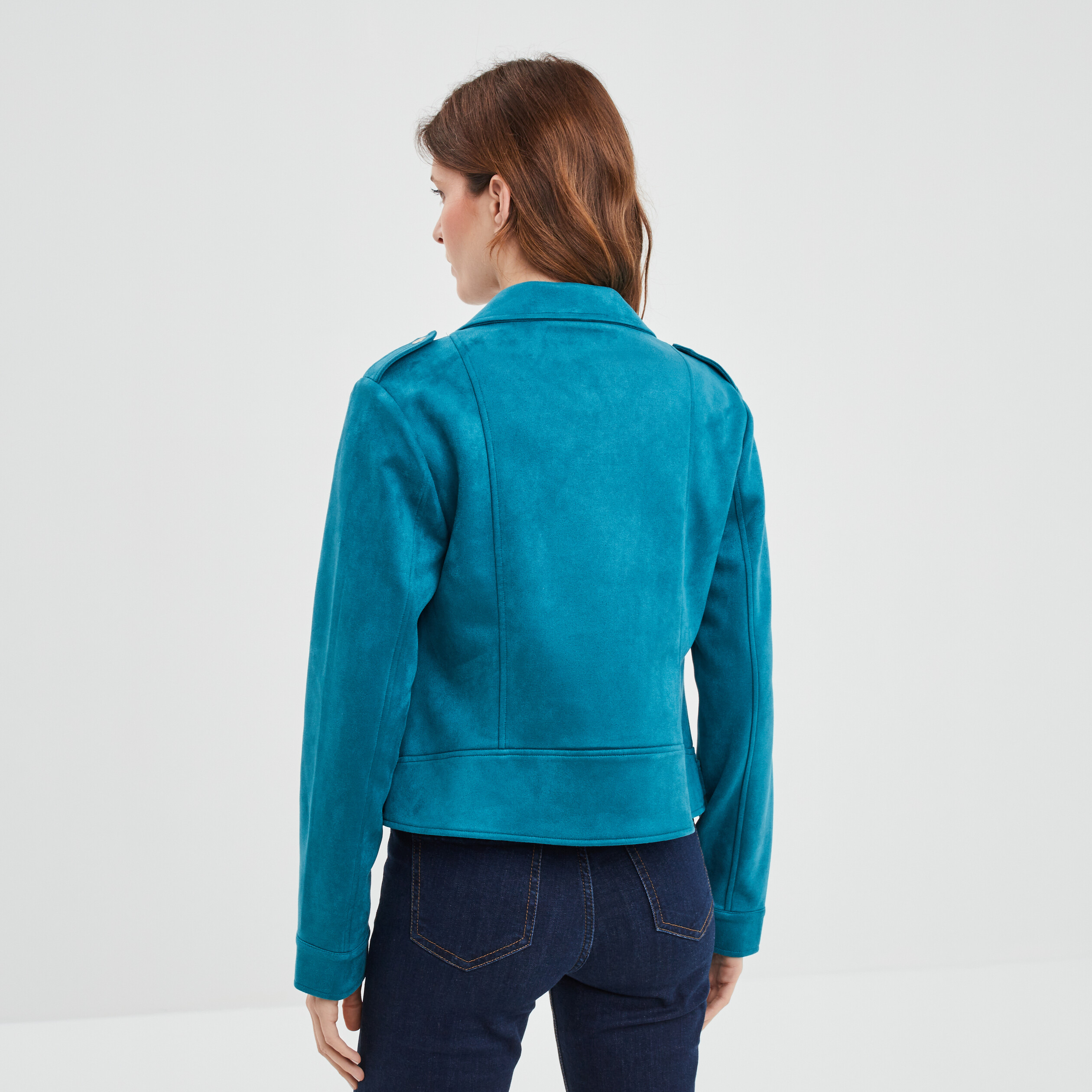 Veste esprit biker effet suédine bleu canard femme | La Halle