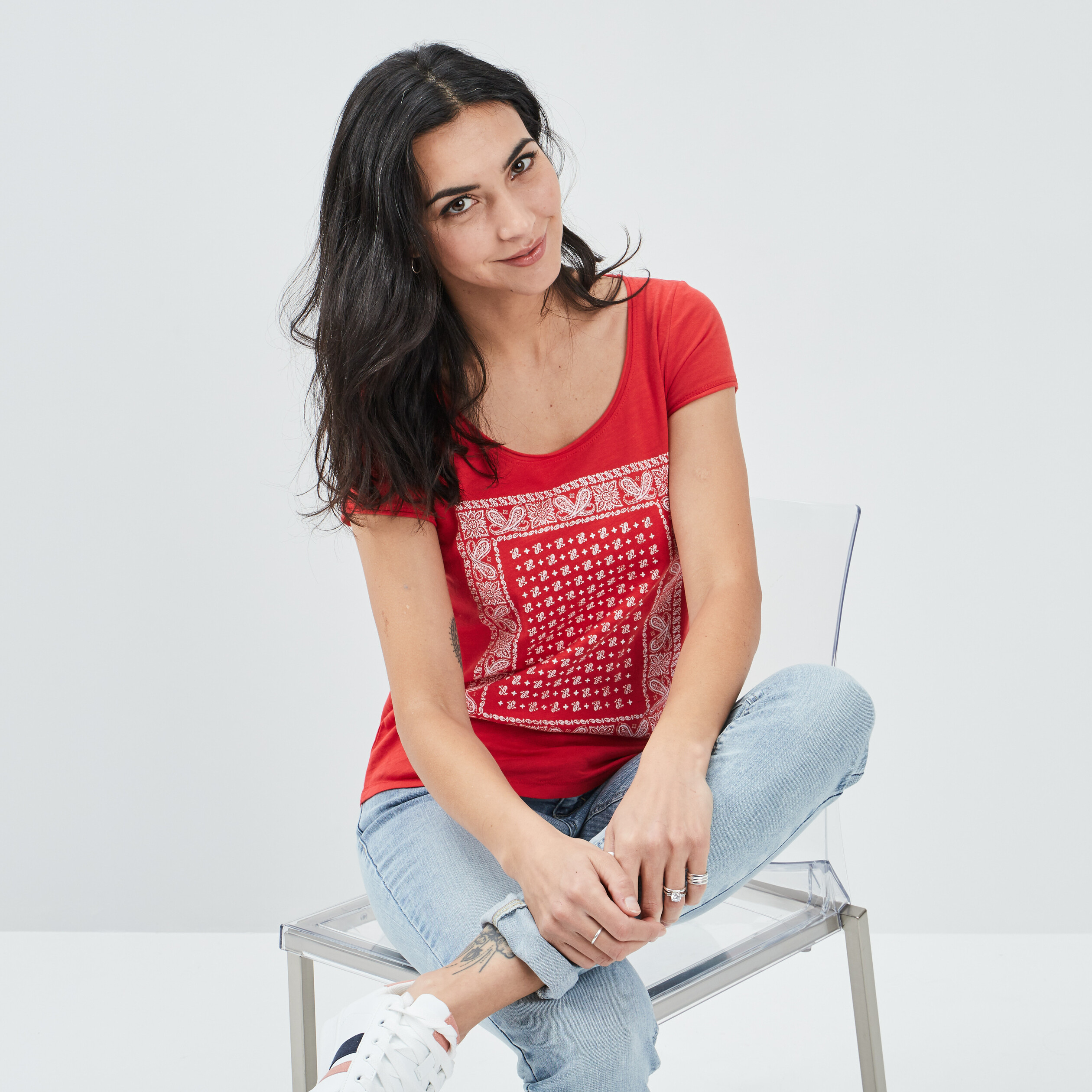 T-shirt manches courtes Creeks rouge femme | La Halle