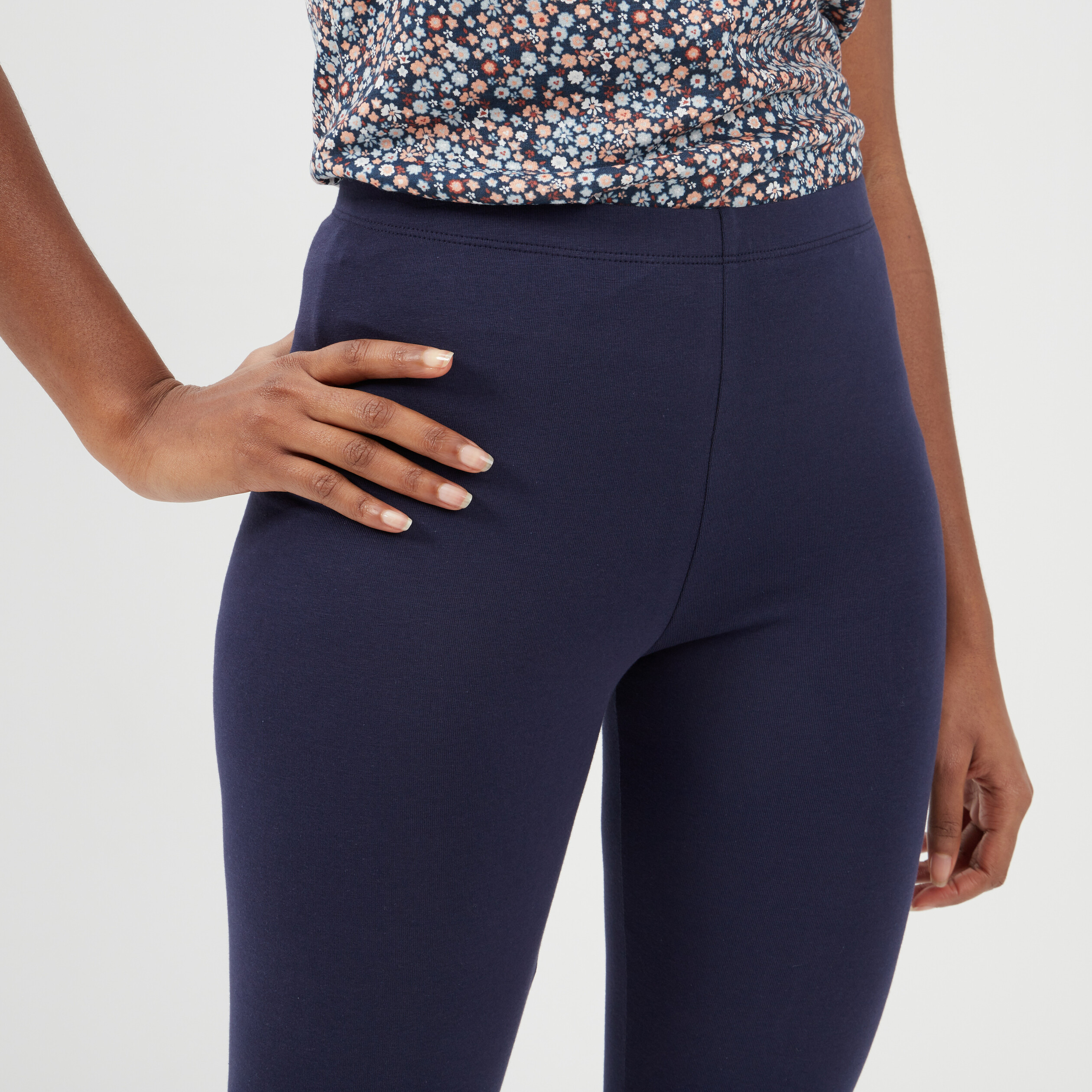 Legging long taille haute bleu marine femme | La Halle