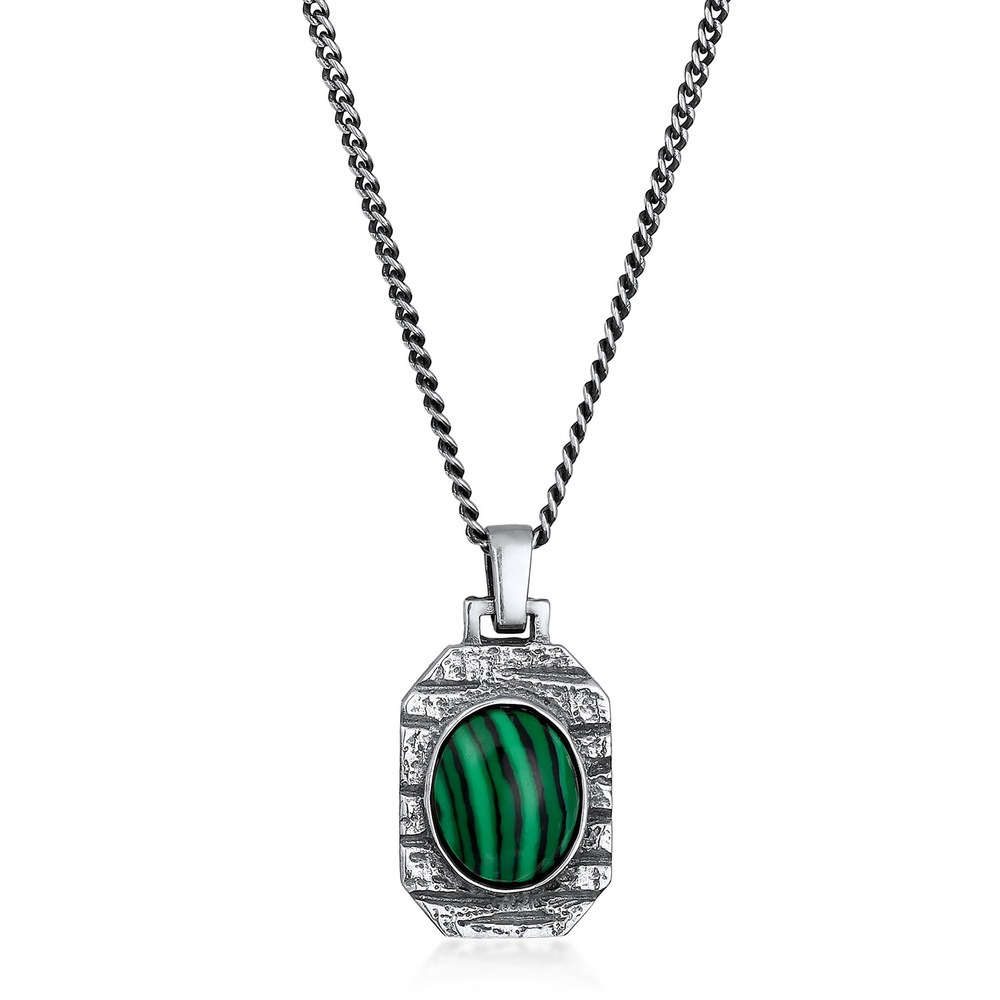 KUZZOI KUZZOI Collier Hommes Pendentif Hexagonal Robuste avec Malachite Vert en Argent S Bijoux