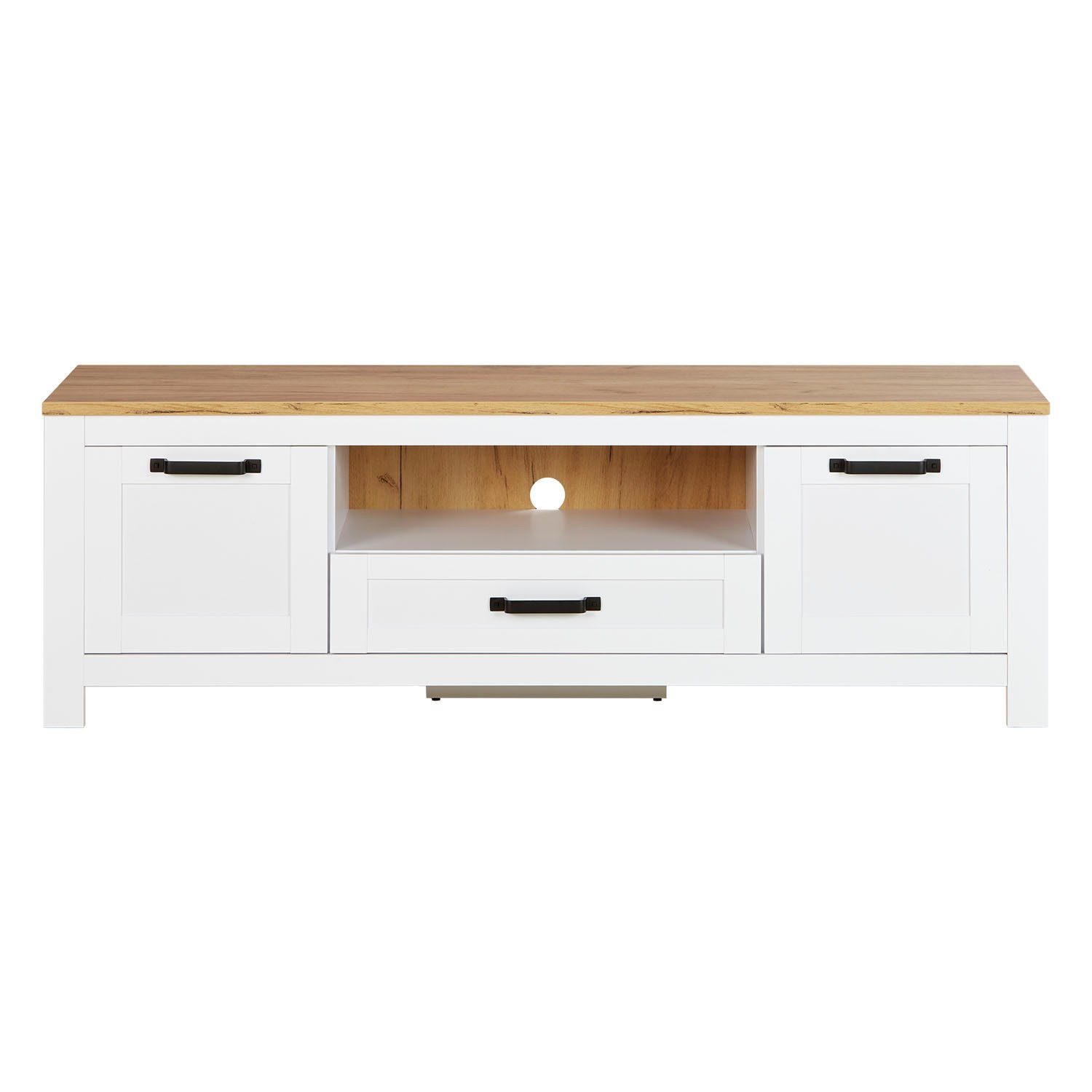 Homestyle4u Wohnwand Anbauwand Schrank Set 3 tlg. Weiß Eiche, (3-St)