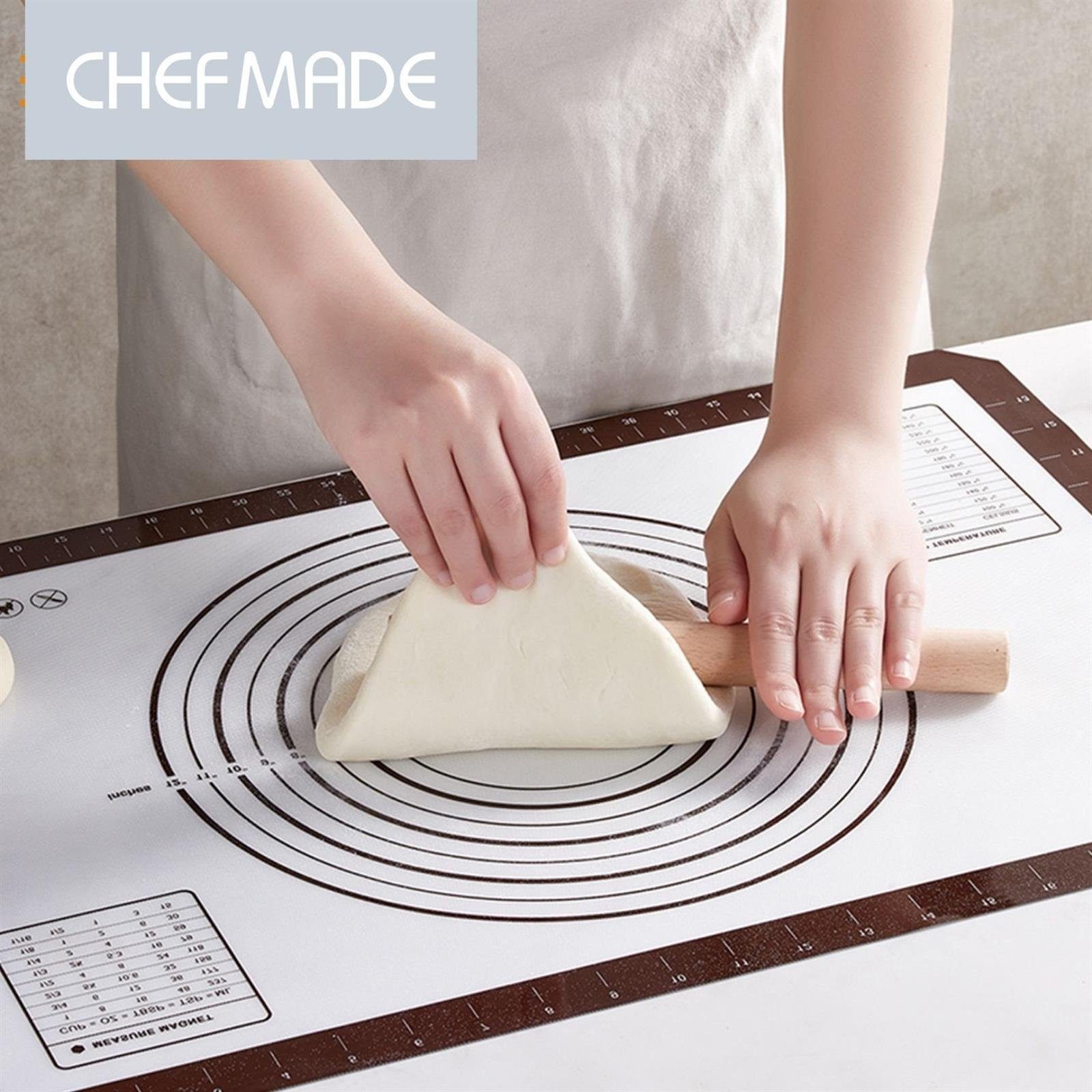Chefmade Backmatte Ausrollmatte für Teig mit Messskalen, antihaft, lebensmittelechtes Silikon (CHEFMADE, 60cm rechteckige Backmatte, 600x400mm, Silikon-Backmatte, Backmatte, Backunterlage, antihaft, Backzubehör, 1-tlg., Premium), Backmatte Silikon -