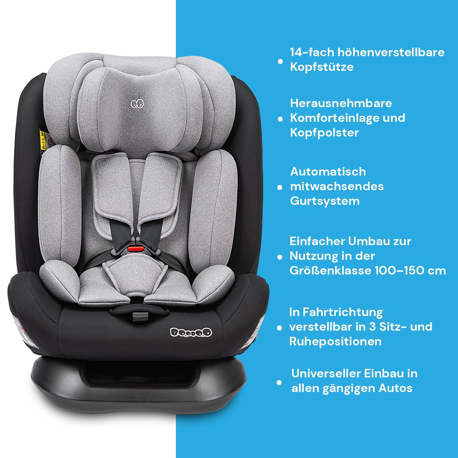 BooBoo Autokindersitz Safety London, ab: Geburt, bis: 12 Jahre, Kindersitz Reboarder von 40 bis 150 cm ohne Isofix