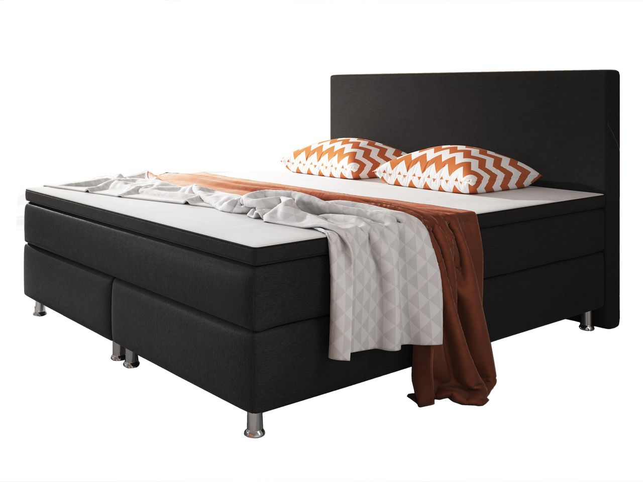 IHG Boxspringbett Berlin 180x200 cm Webstoff Schwarz