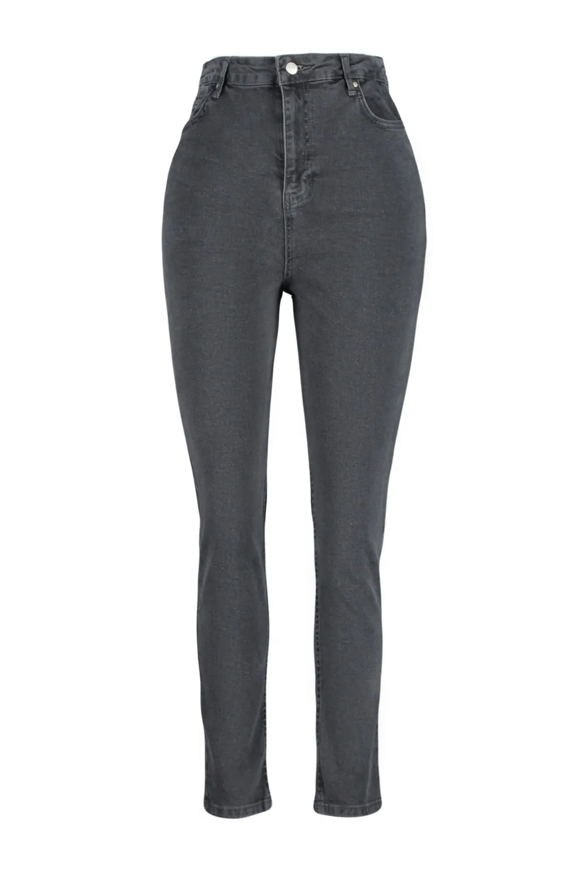 Trendyol Curve  Graue Röhrenjeans mit hoher Taille TBBSS22JE0075