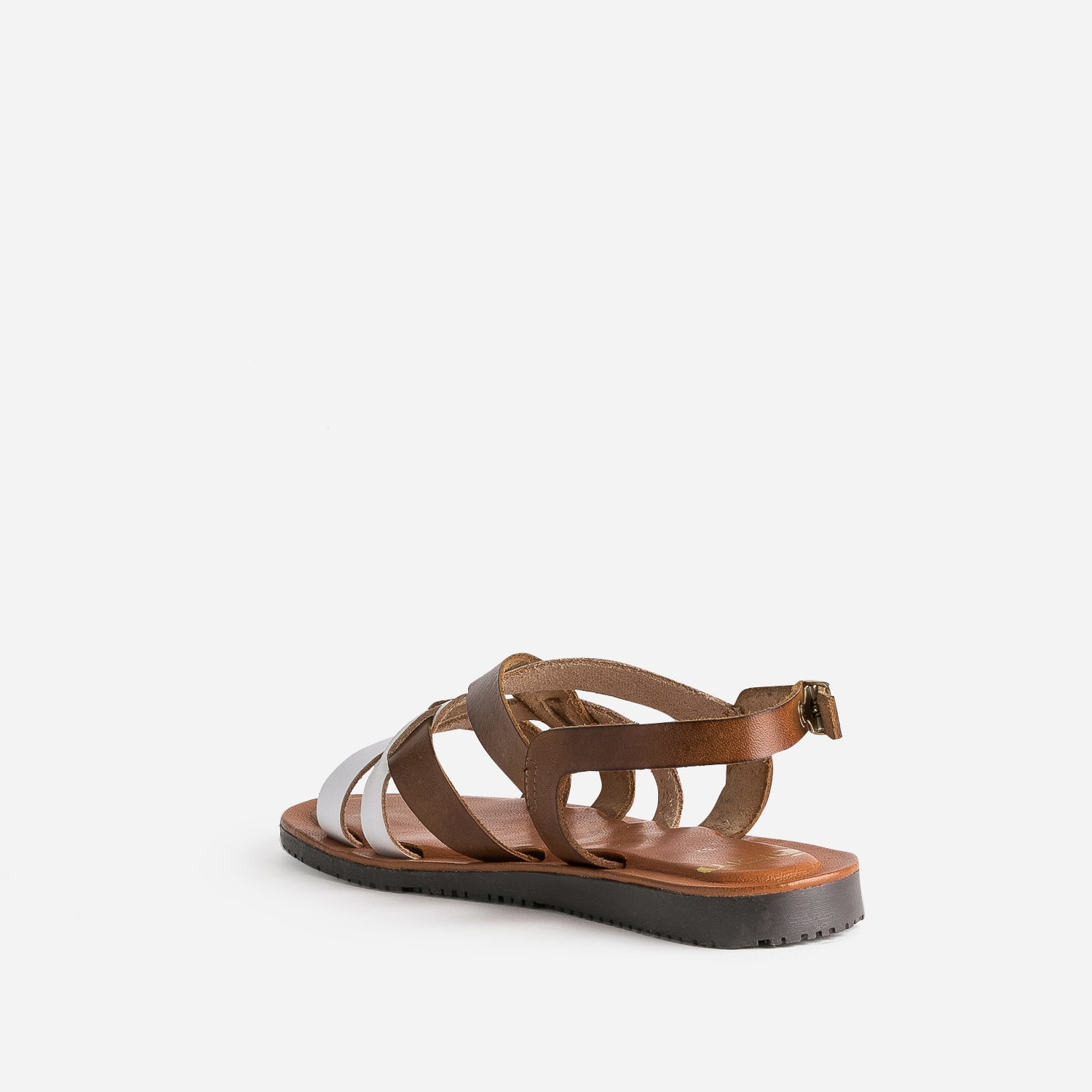 Sandale marron et blanche en cuir à brides croisées