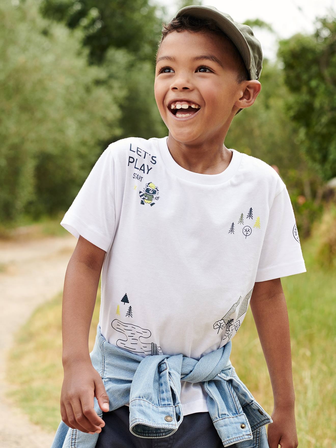 T-shirt ludique interactif géocaching garçon blanc