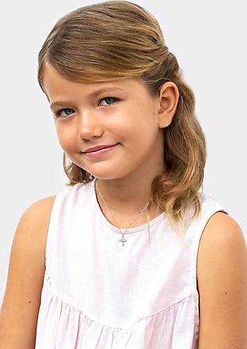 Elli Halskette Kinder Kreuz Herz Cute Kristalle Silber