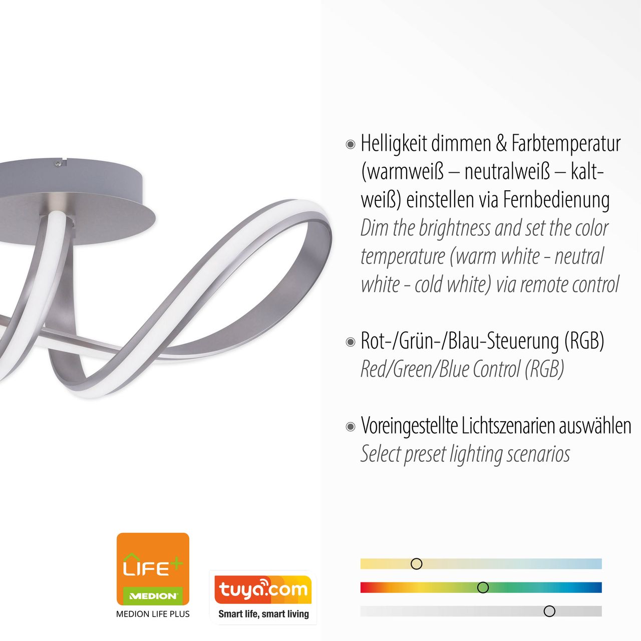 JUST LIGHT JUST LIGHT. LED Deckenleuchte LOLAsmart-MELINDA, 1xLED-Board/28W/RGB,2700-5000K, Stahl