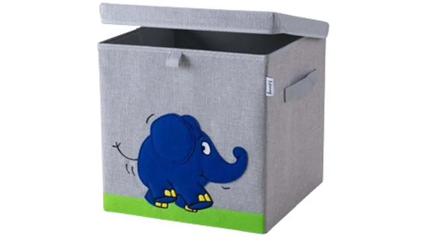 Lifeney Aufbewahrungsbox mit Deckel Elefant 30x30x30cm blau, grün, grau