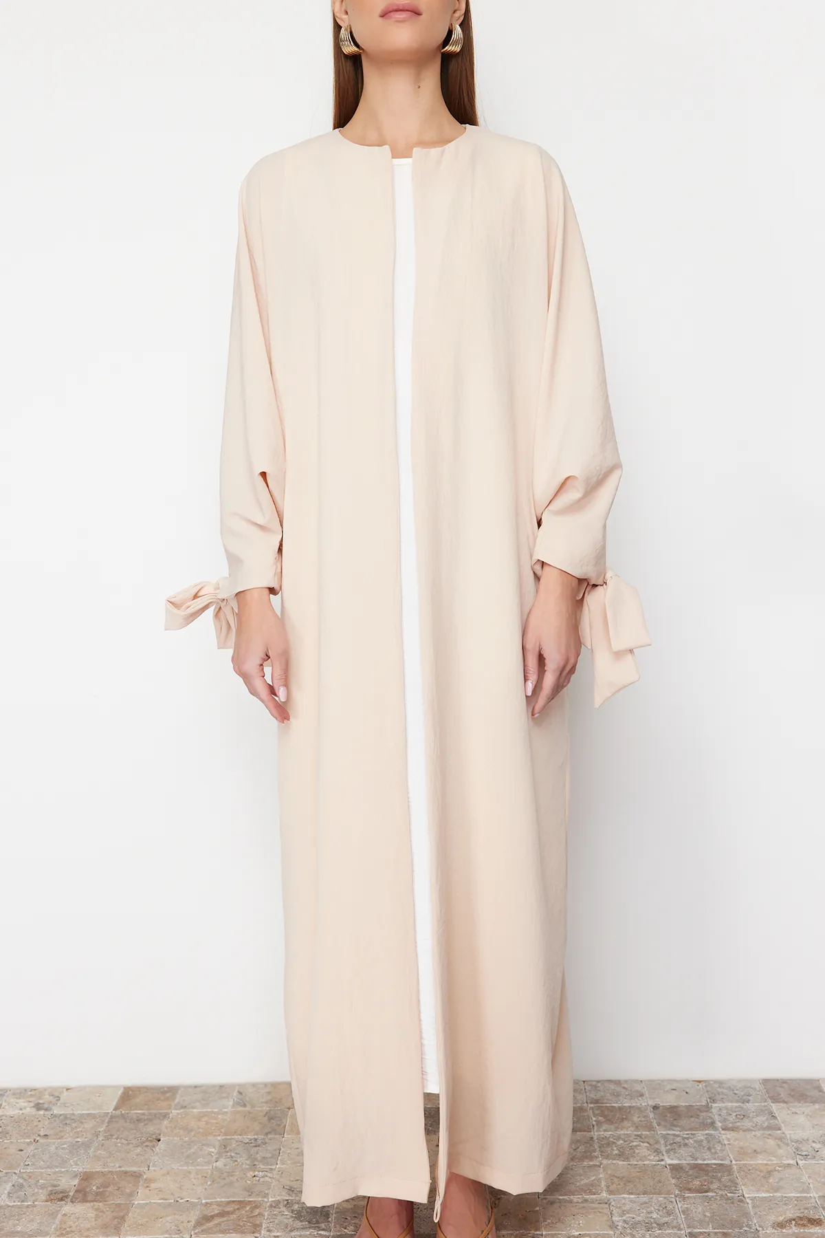 Trendyol Modest  Stein Bequeme Passform Gewebte Aerobin Lange Kappe & Ferace & Abaya TCTSS24KK00005