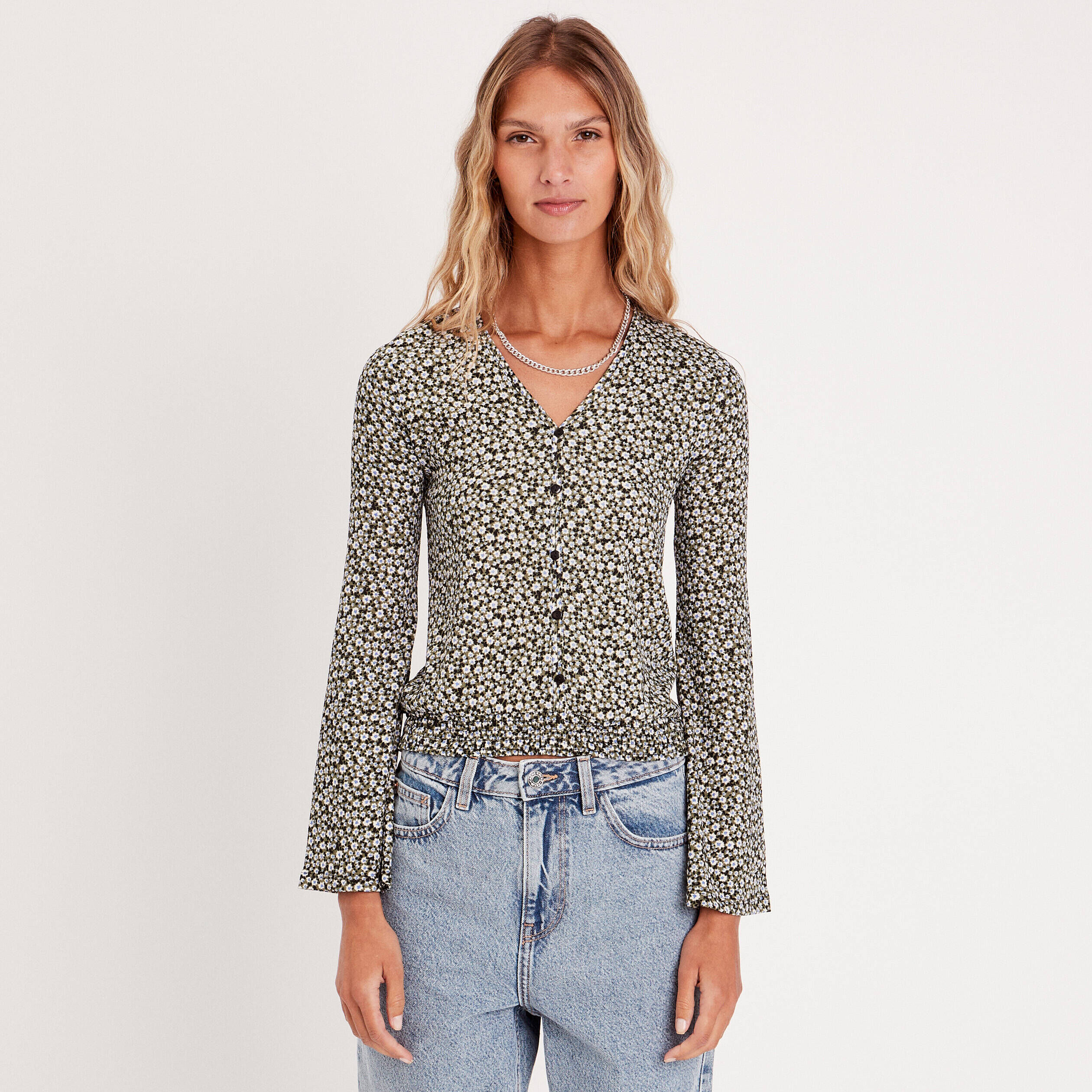 T-shirt manches longues vert kaki femme | Cache Cache